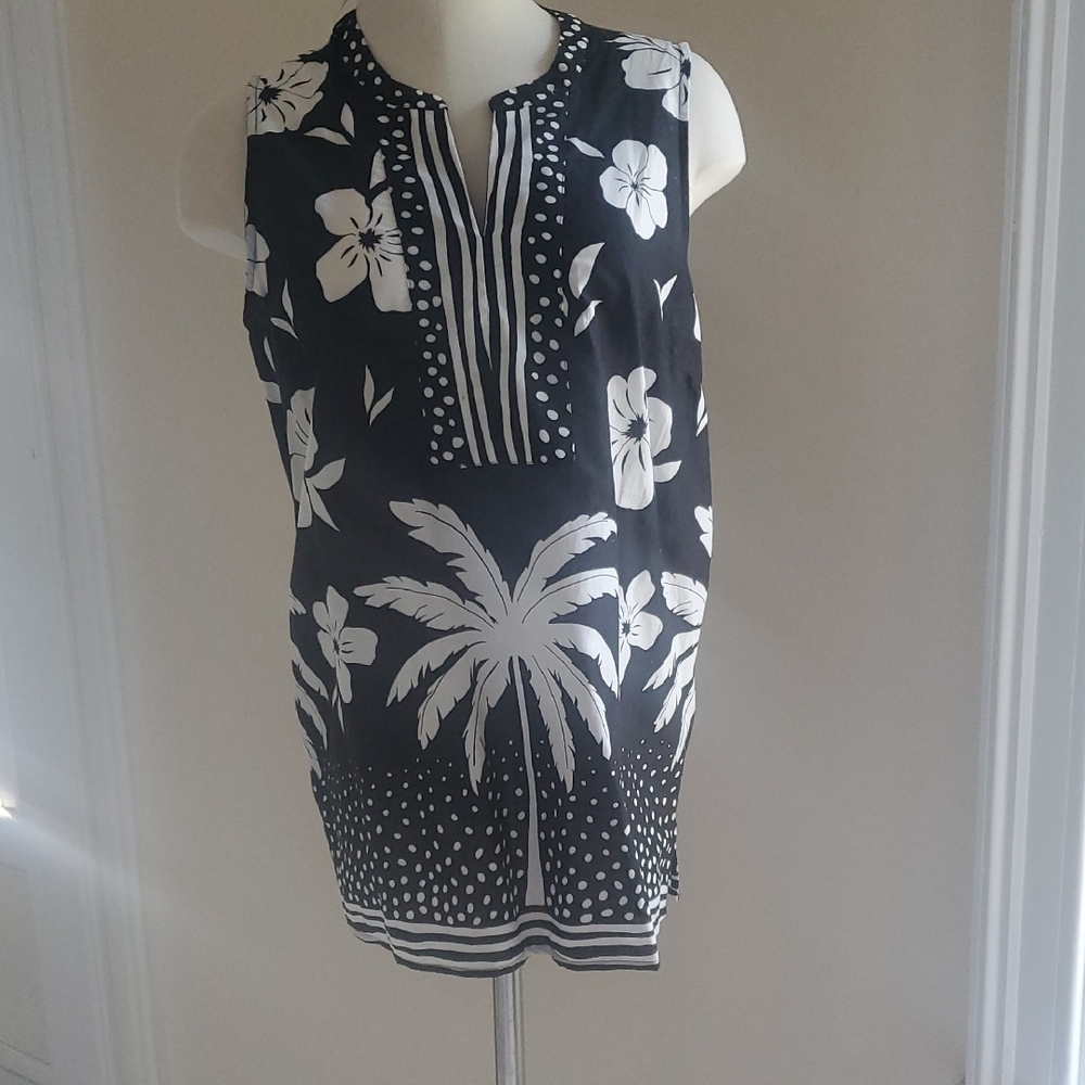 Talbots Black and White Floral Sleeveless Blouse